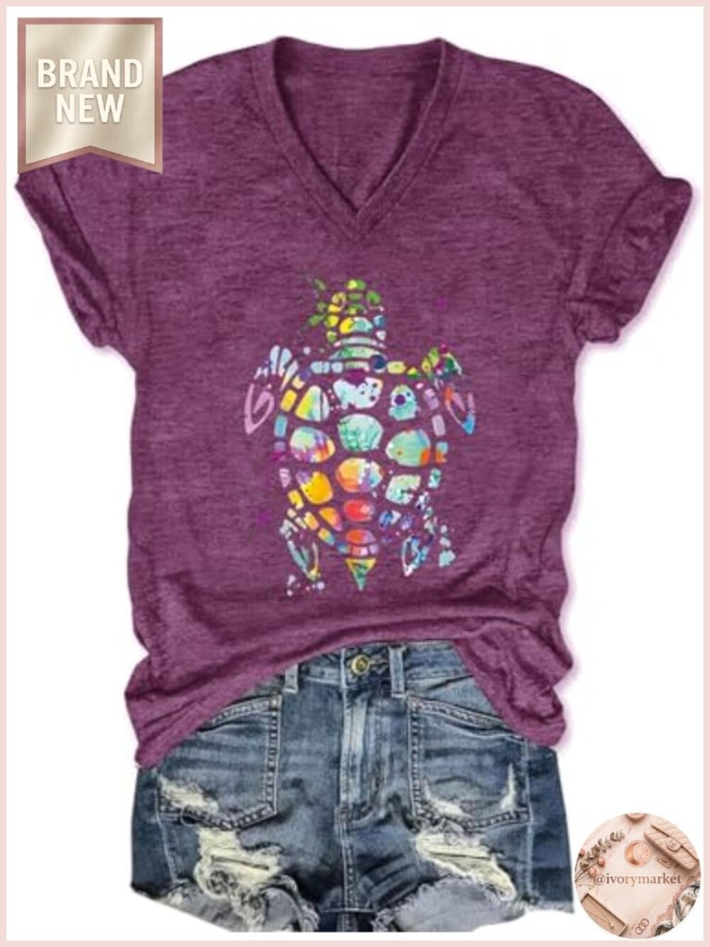 Women's V-Neck Boho Graphic Tee Soft Polyester Blend Short Sleeve Summer Top